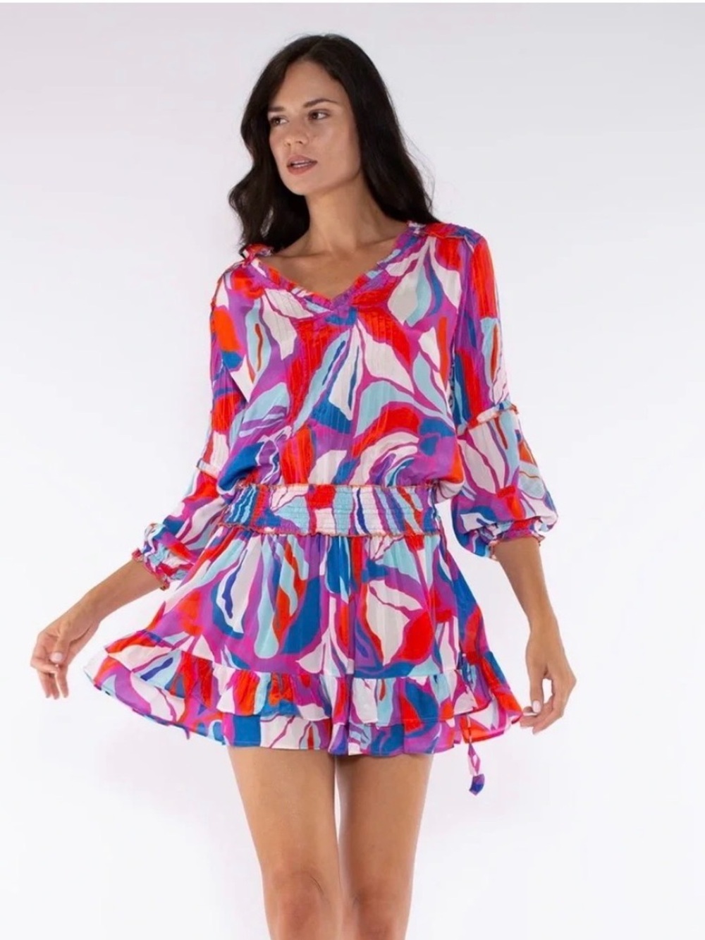 Taj by Sabrina Vibrant Mixed-Print Mini Dress